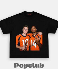 Denver Broncos Bo Nix & Courtland Sutton Drinking & Middle Finger T-Shirt