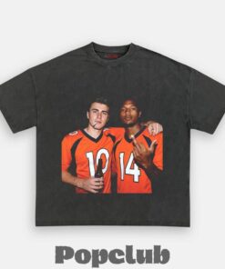Denver Broncos Bo Nix & Courtland Sutton Drinking & Middle Finger T-Shirt