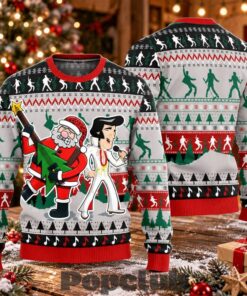 Elvis Presley And Santa Rockin’ Graphic Ugly Christmas Sweater