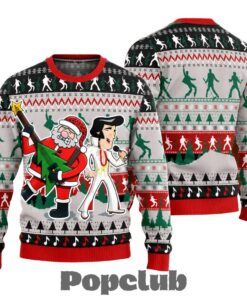 Elvis Presley And Santa Rockin’ Graphic Ugly Christmas Sweater