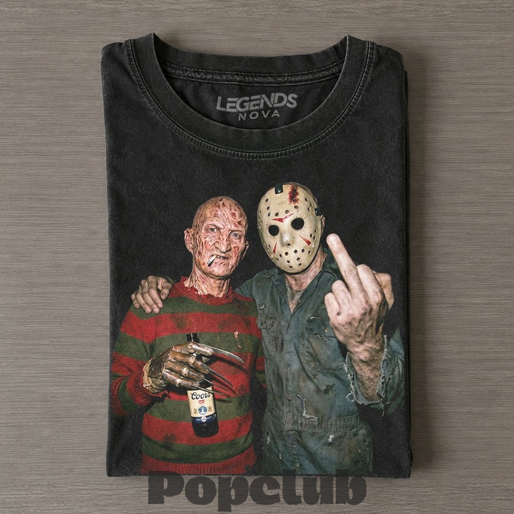 Freddy Krueger x Jason Voorhees Drunk Vintage T-Shirt Freddy Krueger x Jason Voorhees Drunk Vintage T-Shirt