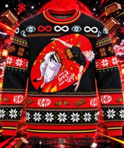 Gojo Satoru Parody Have A Break Kit Kat Jujutsu Kaisen Ugly Christmas Sweater
