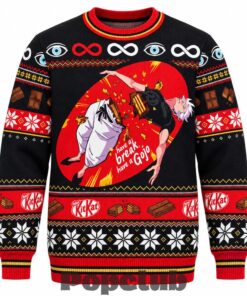 Gojo Satoru Parody Have A Break Kit Kat Jujutsu Kaisen Ugly Christmas Sweater