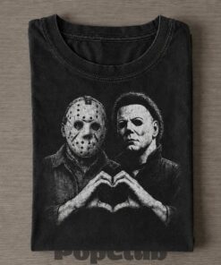Halloween Jason Voorhees & Michael Myers Heart Vintage T-Shirt