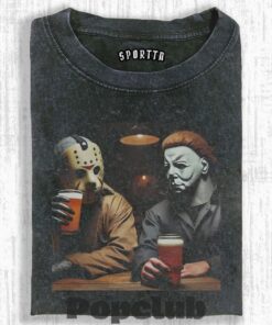 Halloween Jason Voorhees & Michael Myers Heart Vintage T-Shirt