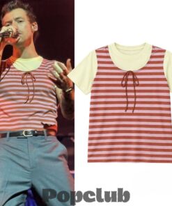 Harry Styles Together Tour In NYC Striped Tie-Front Shirt