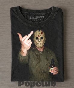 Jason Voorhees Vintage Horror Movie Graphic Middle Finger T-Shirt