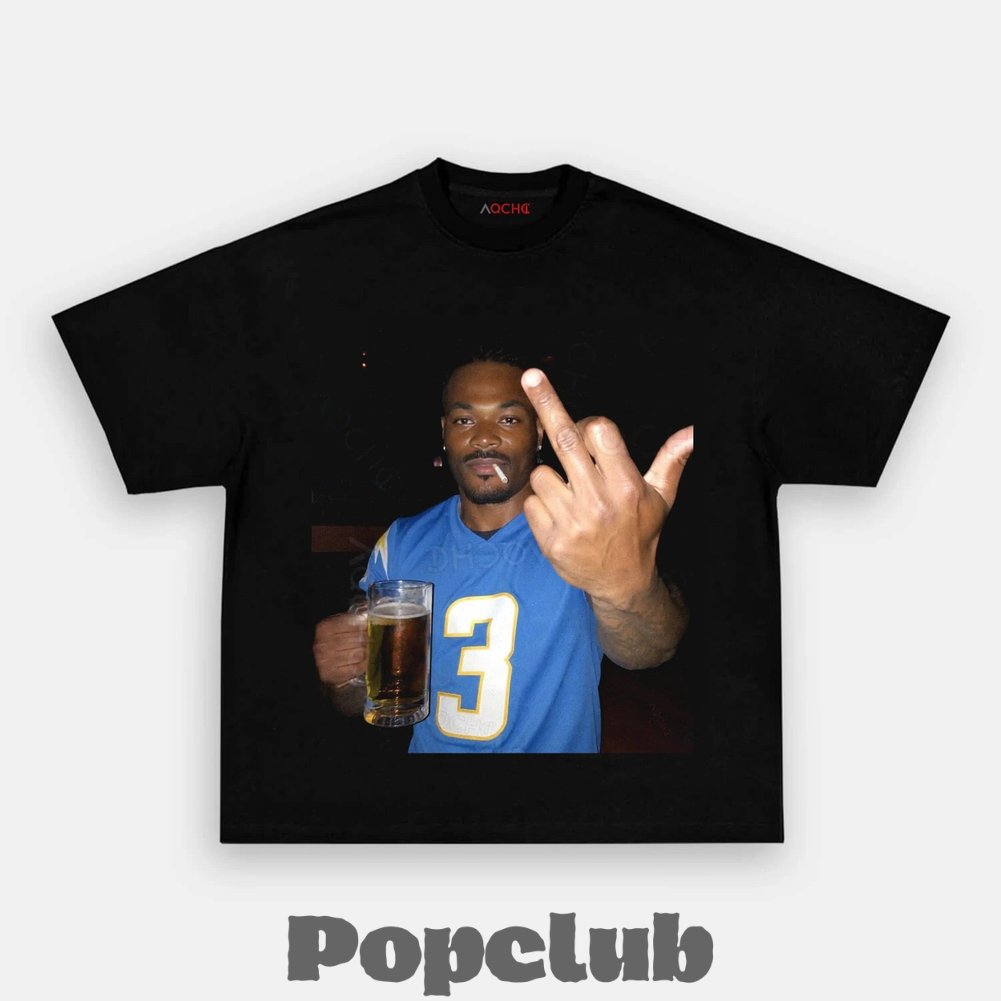 Los Angeles Chargers Derwin James Jr. Drinking & Middle Finger T-Shirt Los Angeles Chargers Derwin James Jr. Drinking & Middle Finger T-Shirt