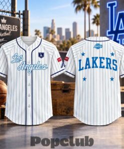 Los Angeles Dodgers x Lakers White Pinstripe Baseball Jersey