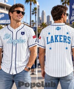 Los Angeles Dodgers x Lakers White Pinstripe Baseball Jersey