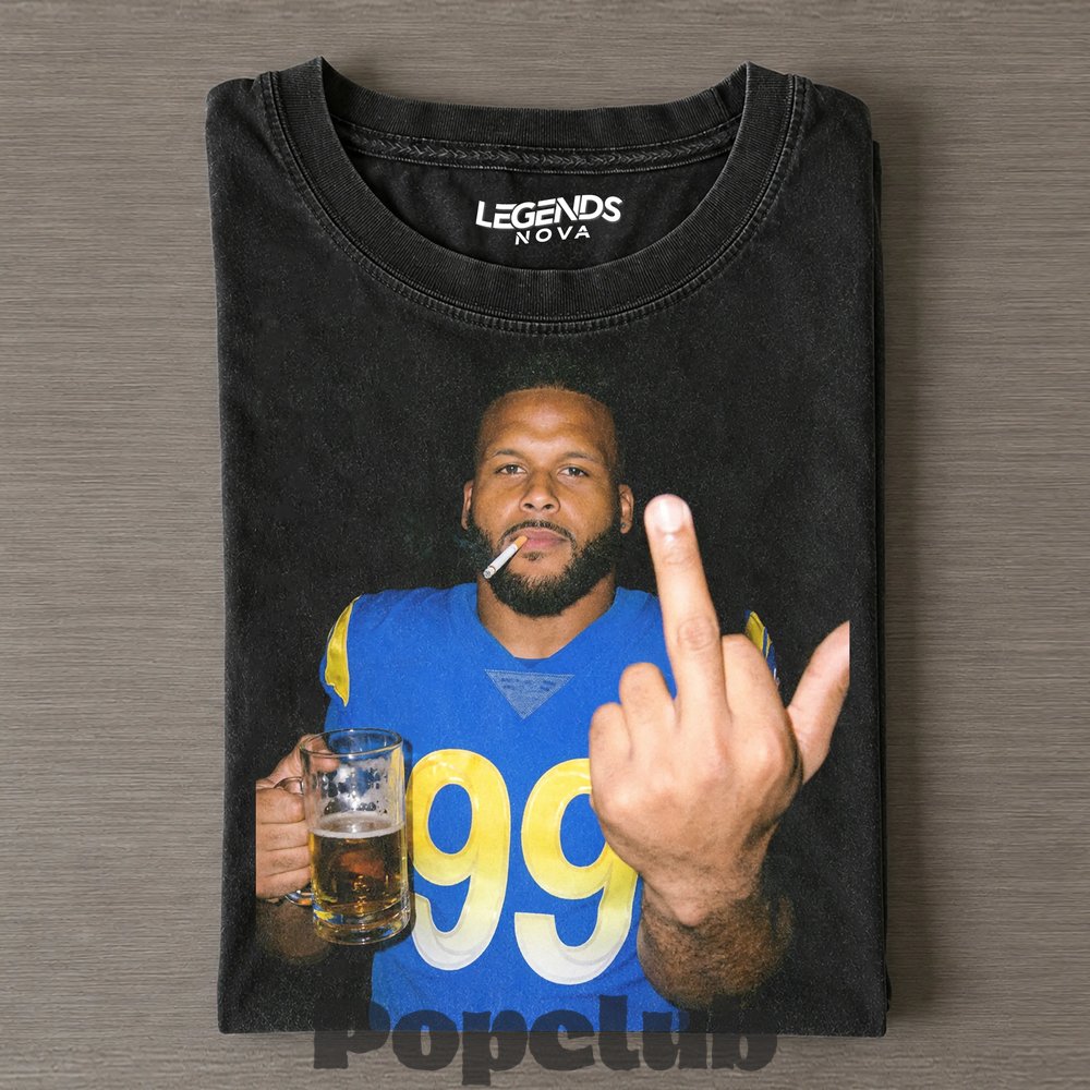 Los Angeles Rams Aaron Donald Drinking & Middle Finger T-Shirt Los Angeles Rams Aaron Donald Drinking & Middle Finger T-Shirt