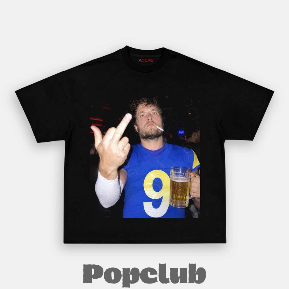 Los Angeles Rams Matthew Stafford Drinking & Middle Finger T-Shirt Los Angeles Rams Matthew Stafford Drinking & Middle Finger T-Shirt