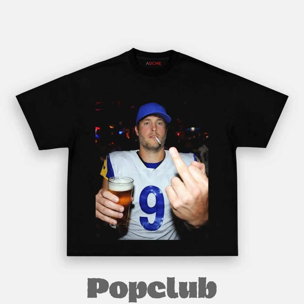 Los Angeles Rams Matthew Stafford Drinking & Middle Finger T-Shirt Los Angeles Rams Matthew Stafford Drinking & Middle Finger T-Shirt