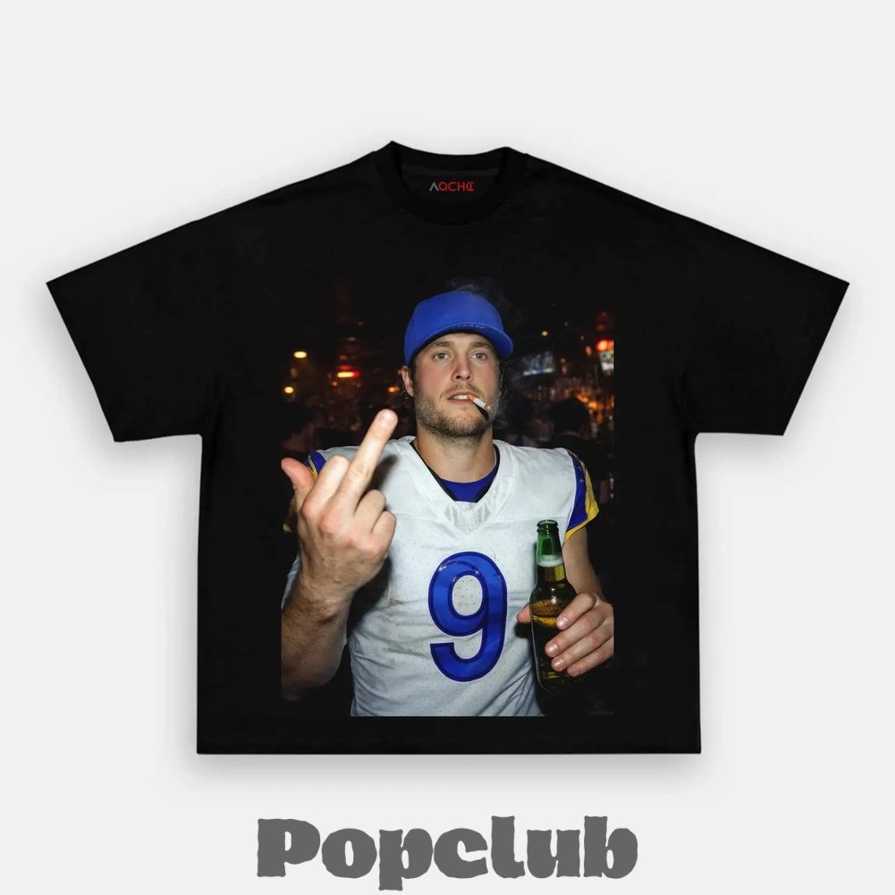 Los Angeles Rams Matthew Stafford Drinking & Middle Finger T-Shirt Los Angeles Rams Matthew Stafford Drinking & Middle Finger T-Shirt