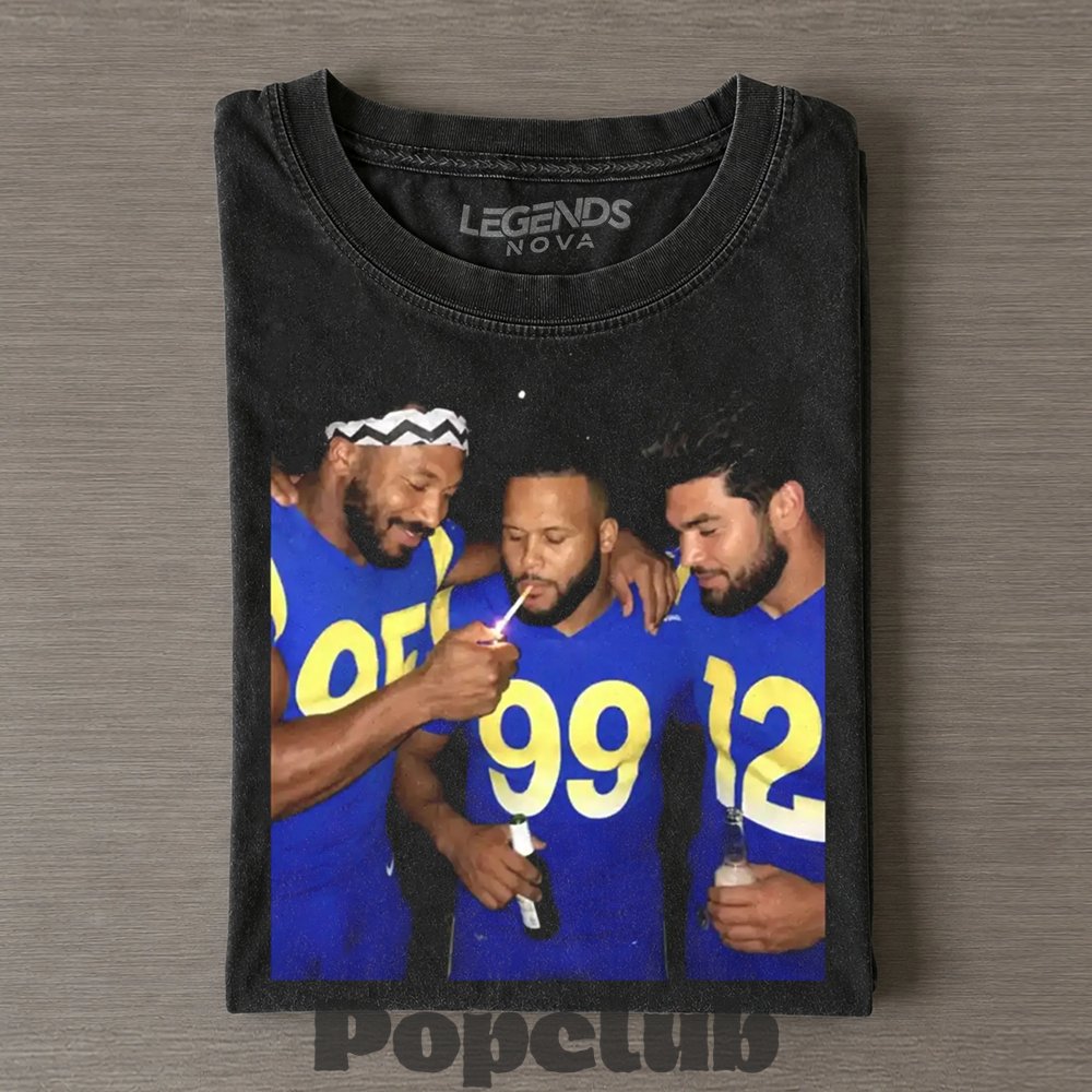 Los Angeles Rams Myles Garrett & Aaron Donald Smoking & Drinking T-Shirt Los Angeles Rams Myles Garrett & Aaron Donald Smoking & Drinking T-Shirt