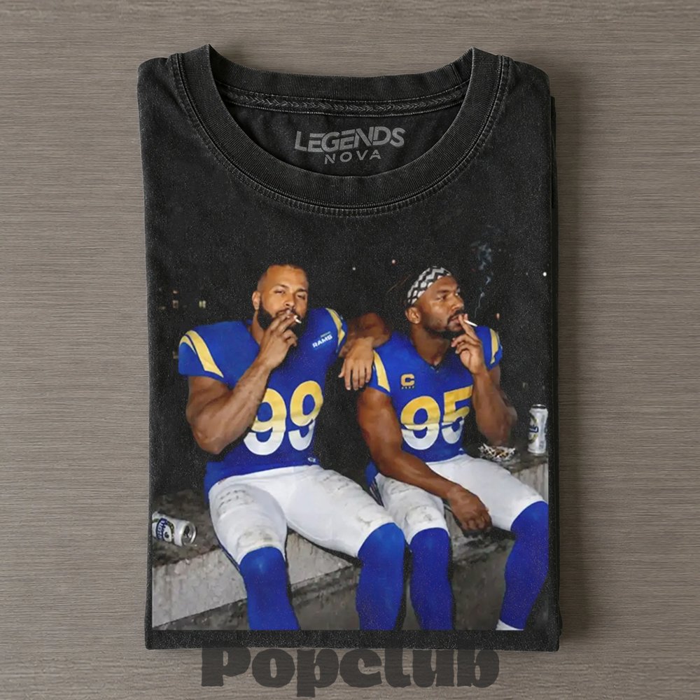 Los Angeles Rams Myles Garrett & Aaron Donald Smoking & Drinking T-Shirt Los Angeles Rams Myles Garrett & Aaron Donald Smoking & Drinking T-Shirt