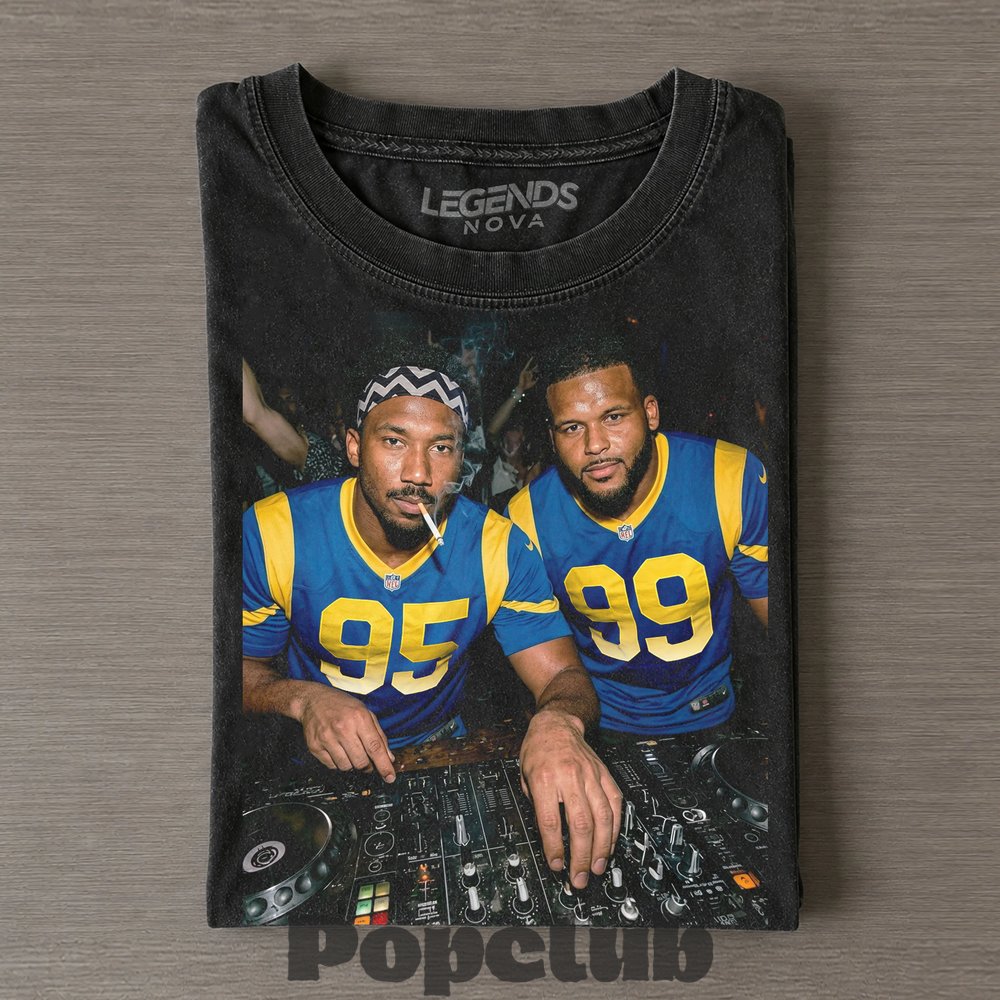 Los Angeles Rams Myles Garrett & Aaron Donald Smoking & Drinking T-Shirt Los Angeles Rams Myles Garrett & Aaron Donald Smoking & Drinking T-Shirt