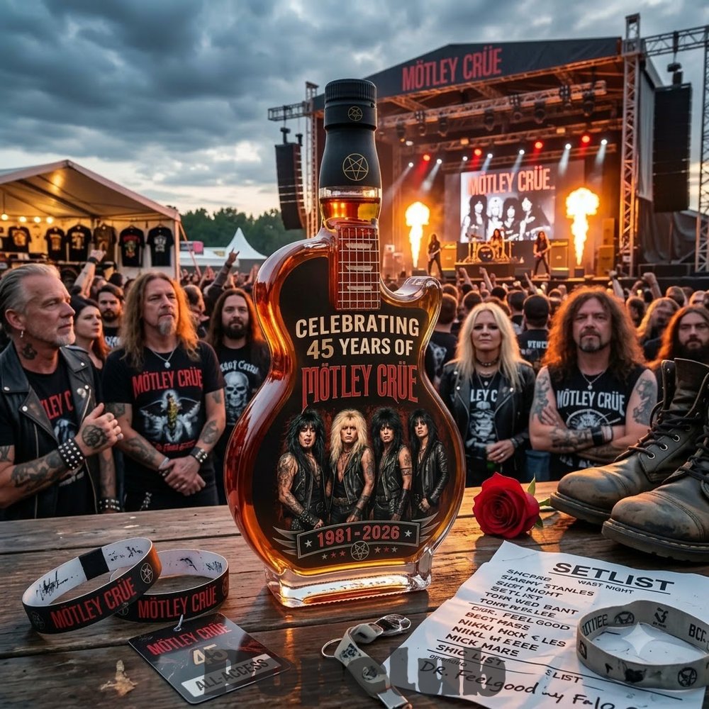 Mötley Crüe 45th Anniversary 1981-2026 Guitar Whiskey Bottle Mötley Crüe 45th Anniversary 1981-2026 Guitar Whiskey Bottle