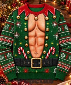 Muscular Chest Elf Funny Ugly Christmas Sweater Muscular Chest Elf Funny Ugly Christmas Sweater