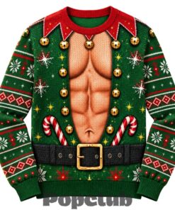 Muscular Chest Elf Funny Ugly Christmas Sweater
