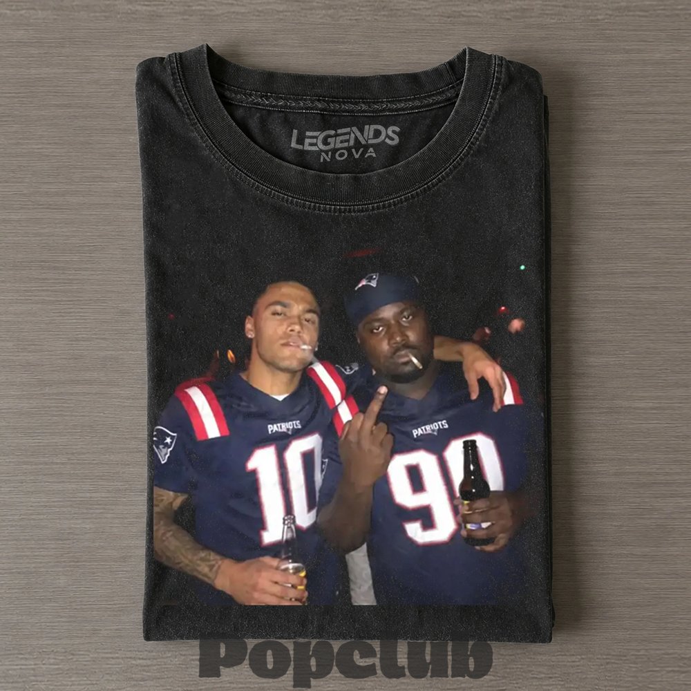 New England Patriots Drake Maye & Christian Barmore Drinking T-Shirt New England Patriots Drake Maye & Christian Barmore Drinking T-Shirt