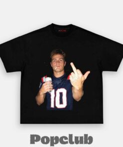 New England Patriots Drake Maye Drinking & Middle Finger T-Shirt New England Patriots Drake Maye Drinking & Middle Finger T-Shirt