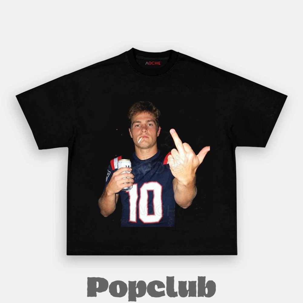 New England Patriots Drake Maye Drinking & Middle Finger T-Shirt New England Patriots Drake Maye Drinking & Middle Finger T-Shirt