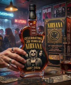 Nirvana Rock Band 39th Anniversary 1987-2026 Guitar Whiskey Bottle