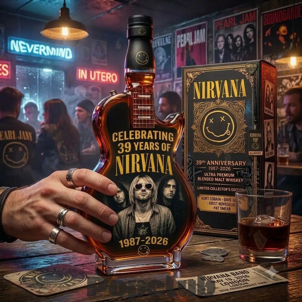 Nirvana Rock Band 39th Anniversary 1987-2026 Guitar Whiskey Bottle Nirvana Rock Band 39th Anniversary 1987-2026 Guitar Whiskey Bottle