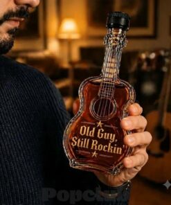 Old Guy Still Rockin Rock Style Guitar-Shaped Wine Bottle