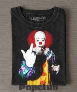 Pennywise IT Clown Vintage Horror Movie Graphic Middle Finger T-Shirt