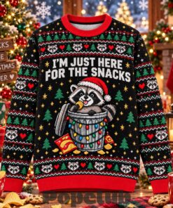 Raccoon I’m Just Here For The Snacks Ugly Christmas Sweater
