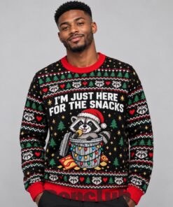Raccoon I’m Just Here For The Snacks Ugly Christmas Sweater
