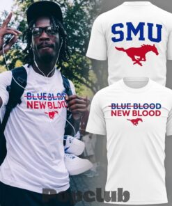 SMU Mustangs Strikethrough Blue Blood White T-Shirt