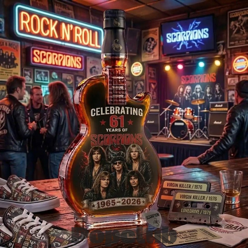 Scorpions 61st Anniversary 1965-2026 Guitar Whiskey Bottle Scorpions 61st Anniversary 1965-2026 Guitar Whiskey Bottle