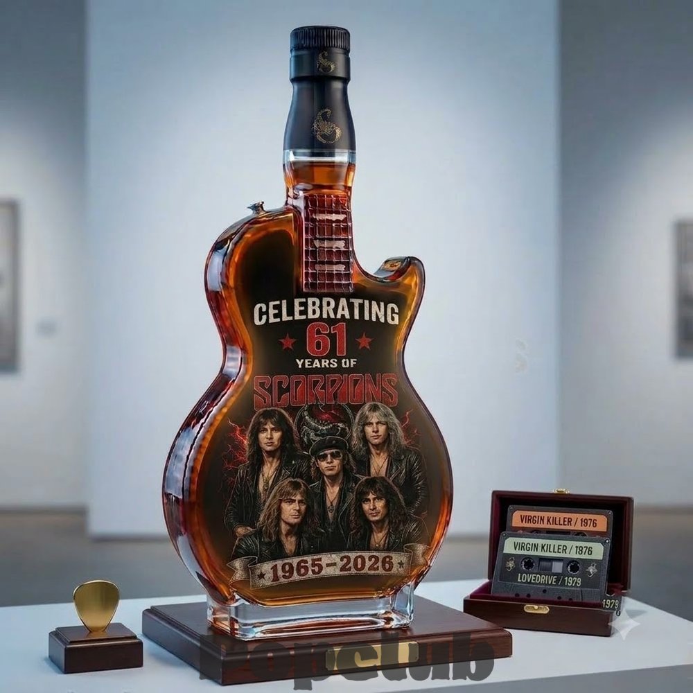 Scorpions 61st Anniversary 1965-2026 Guitar Whiskey Bottle Scorpions 61st Anniversary 1965-2026 Guitar Whiskey Bottle