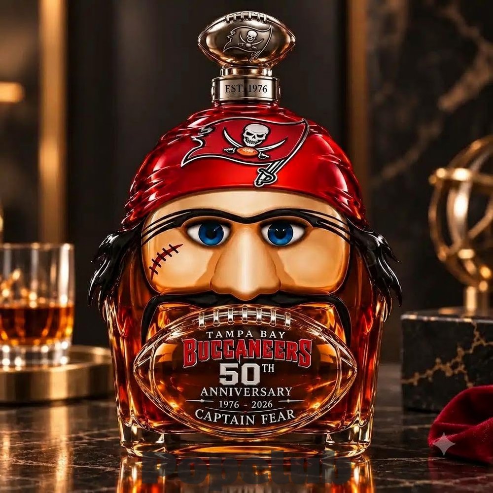 Tampa Bay Buccaneers 50th Anniversary 1976-2026 Captain Fear Whiskey Bottle Tampa Bay Buccaneers 50th Anniversary 1976-2026 Captain Fear Whiskey Bottle