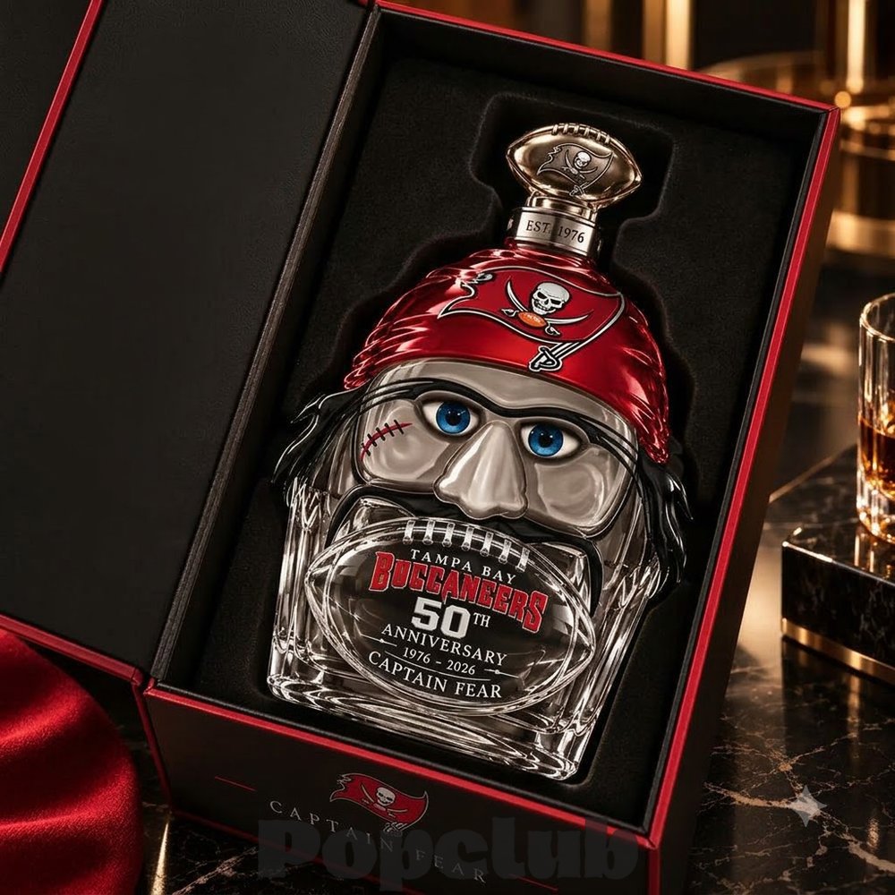 Tampa Bay Buccaneers 50th Anniversary 1976-2026 Captain Fear Whiskey Bottle Tampa Bay Buccaneers 50th Anniversary 1976-2026 Captain Fear Whiskey Bottle