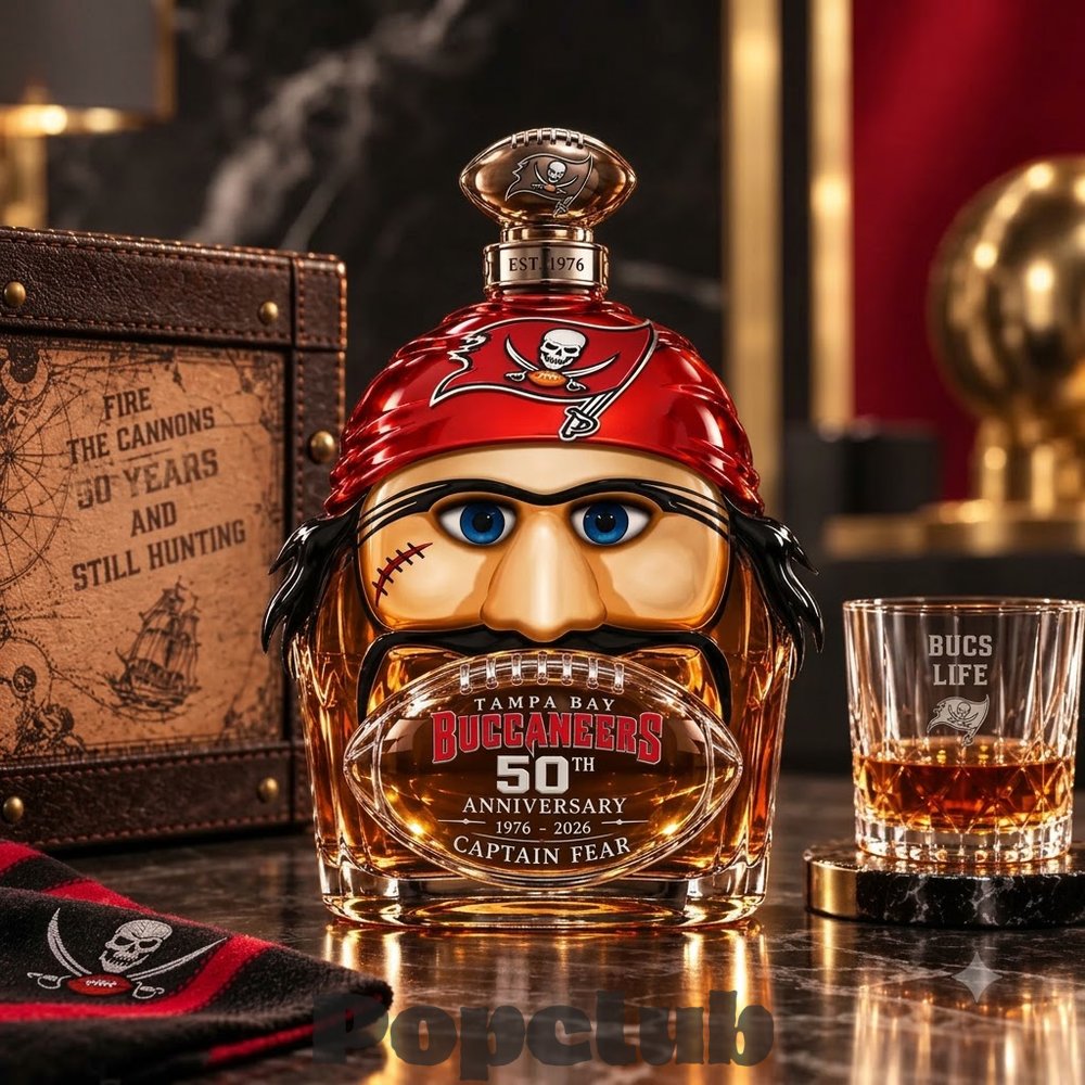 Tampa Bay Buccaneers 50th Anniversary 1976-2026 Captain Fear Whiskey Bottle Tampa Bay Buccaneers 50th Anniversary 1976-2026 Captain Fear Whiskey Bottle