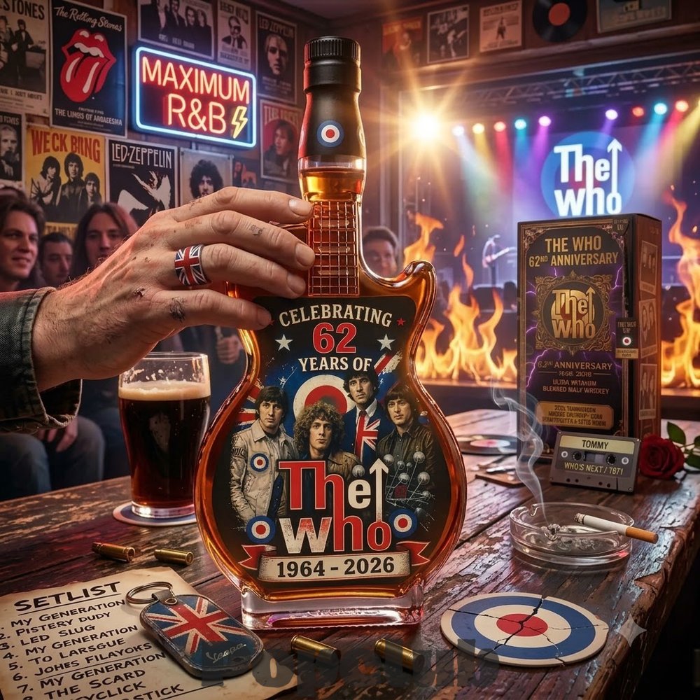 The Who Band 61th 1965-2026 Guitar Whiskey Bottle The Who Band 61th 1965-2026 Guitar Whiskey Bottle